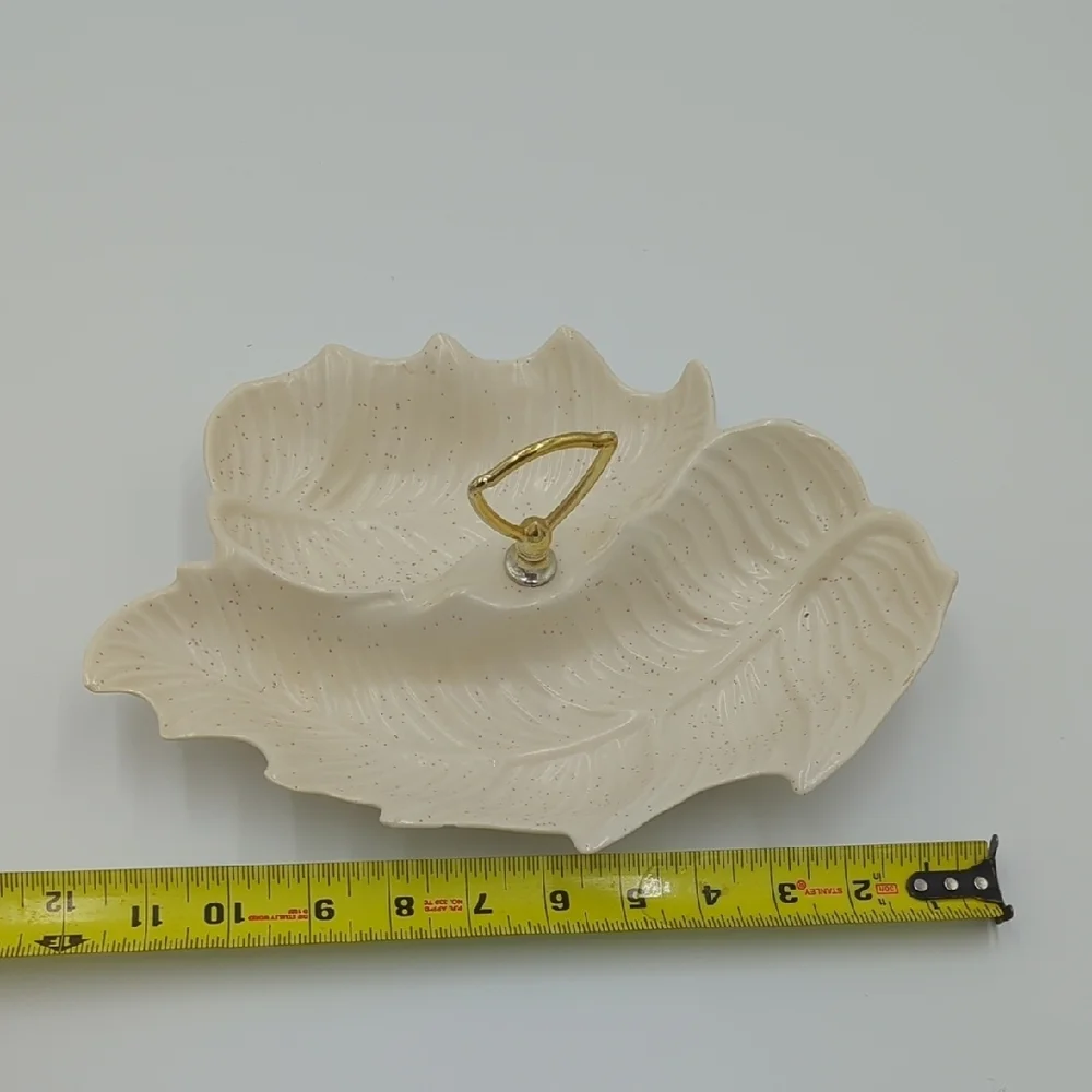 Vintage California Pottery Tidbit Serving Dish Cream with Gold Handle MCM